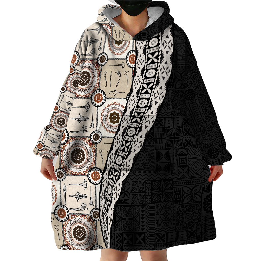 Tukenny Pattern Fijian War Clubs Mix Tapa Tribal Wearable Blanket Hoodie LT03 - Polynesian Pride