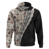 Tukenny Pattern Fijian War Clubs Mix Tapa Tribal Zip Hoodie LT03 Pullover Hoodie Beige - Polynesian Pride