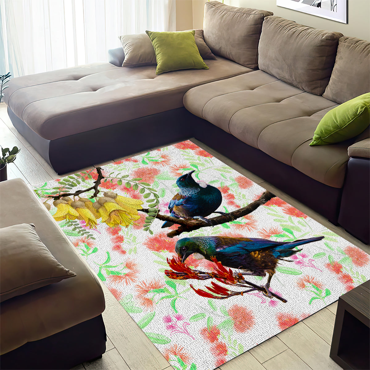 New Zealand Pohutukawa Tui Bird Area Rug Kowhai Version LT03 - Polynesian Pride