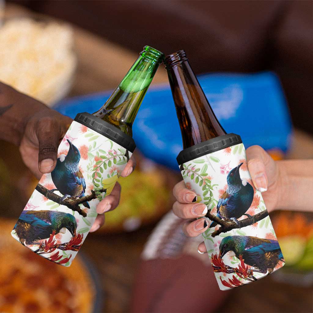 New Zealand Pohutukawa Tui Bird 4 in 1 Can Cooler Tumbler Kowhai Version