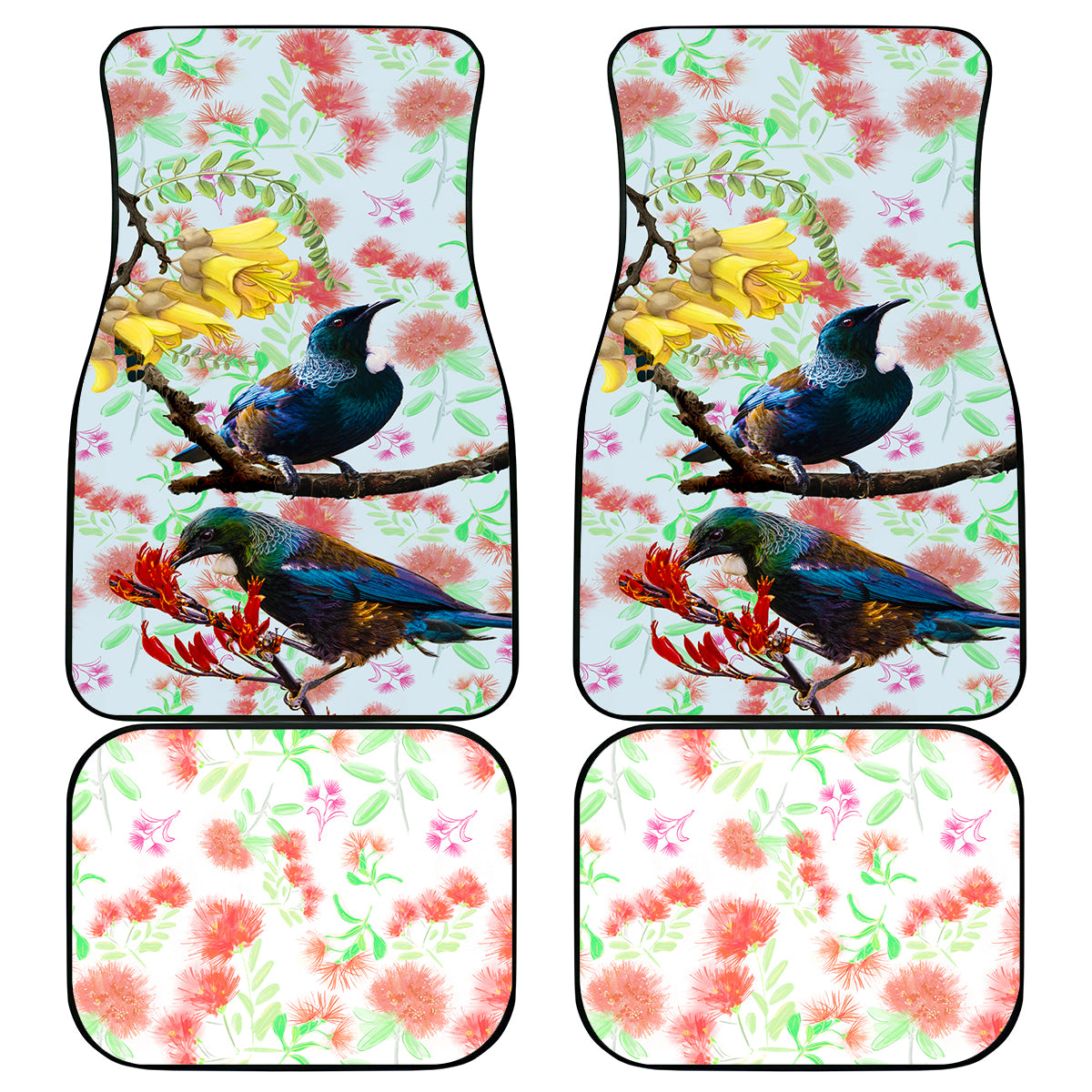 New Zealand Pohutukawa Tui Bird Car Mats Kowhai Version LT03 - Polynesian Pride