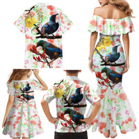 New Zealand Pohutukawa Tui Bird Family Matching Mermaid Dress and Hawaiian Shirt Kowhai Version LT03 - Polynesian Pride