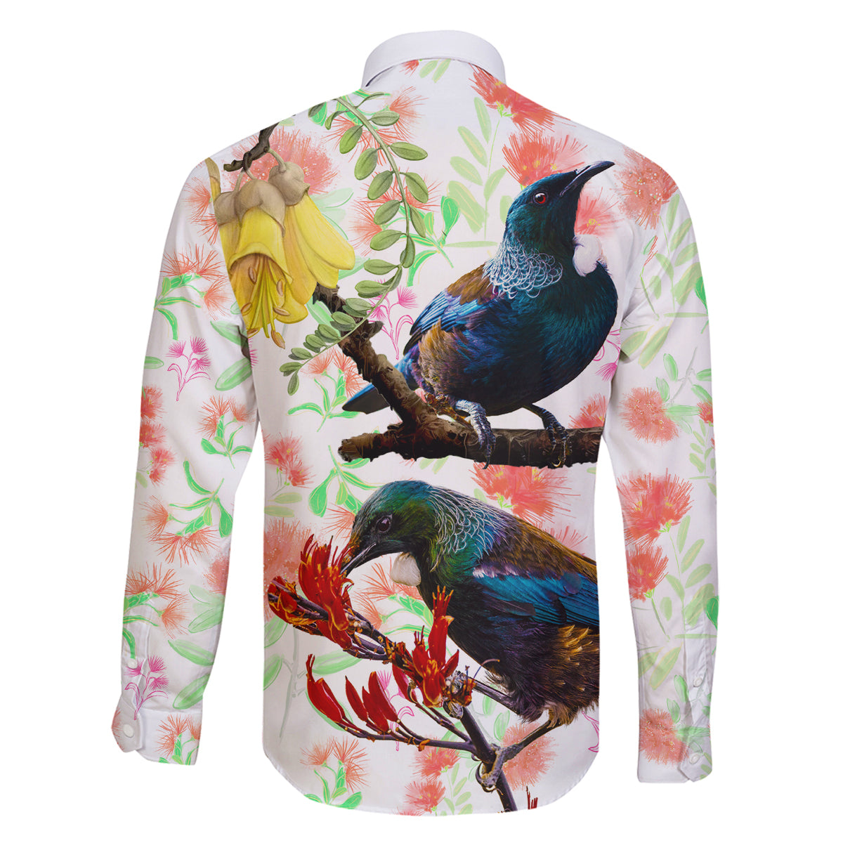 New Zealand Pohutukawa Tui Bird Family Matching Mermaid Dress and Hawaiian Shirt Kowhai Version LT03 - Polynesian Pride