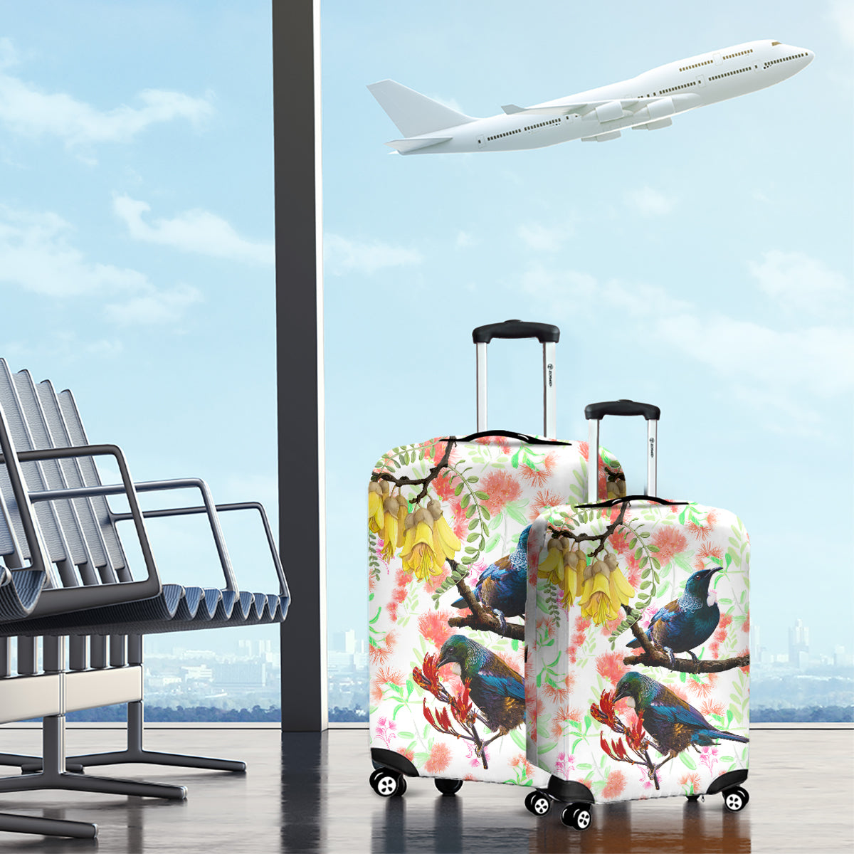 New Zealand Pohutukawa Tui Bird Luggage Cover Kowhai Version LT03 - Polynesian Pride