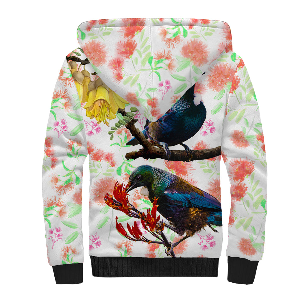 New Zealand Pohutukawa Tui Bird Sherpa Hoodie Kowhai Version LT03 - Polynesian Pride