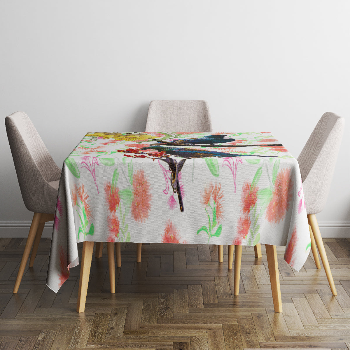 New Zealand Pohutukawa Tui Bird Tablecloth Kowhai Version LT03 - Polynesian Pride