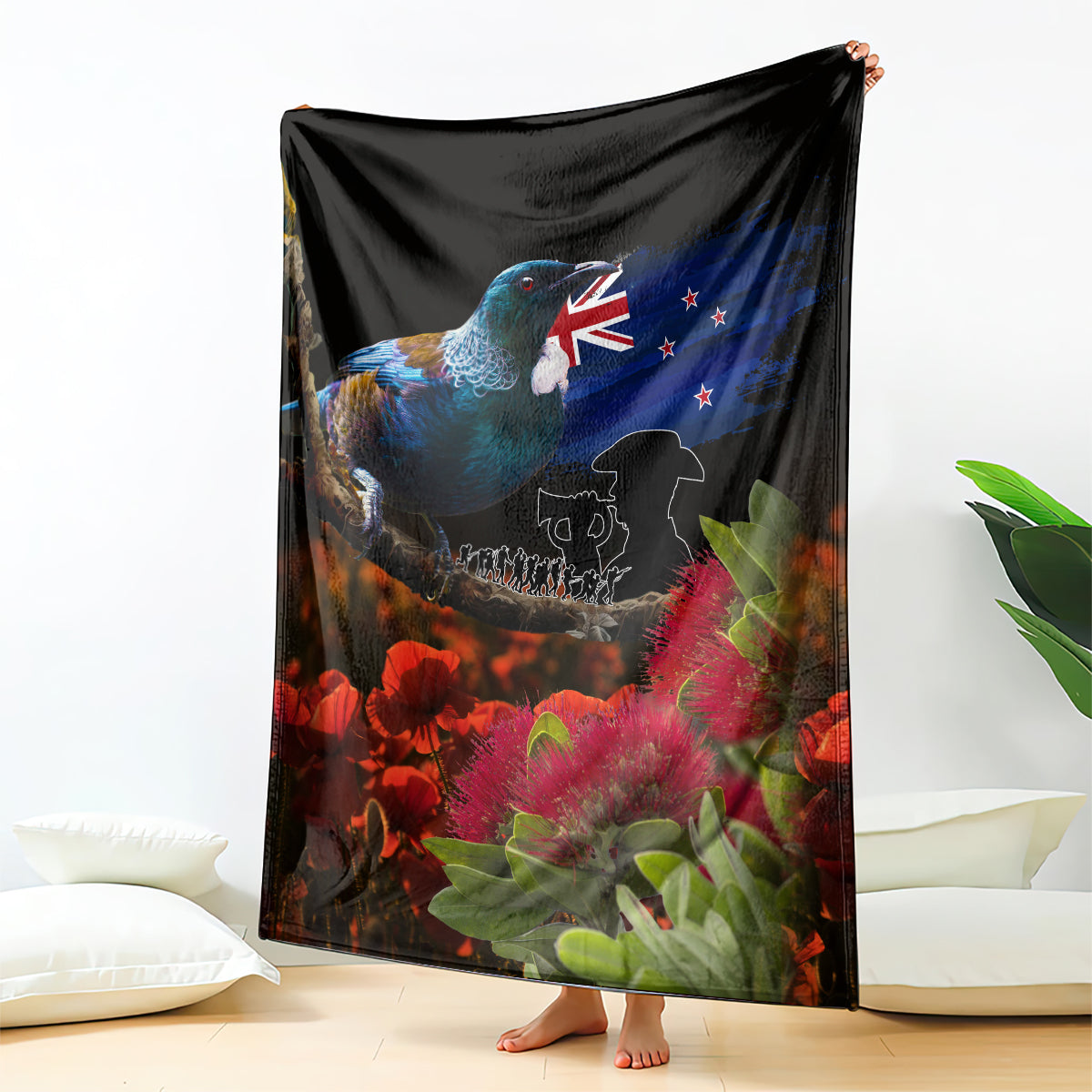 New Zealand ANZAC Day Blanket Pohutukawa Flower and Tui Bird LT03 - Polynesian Pride