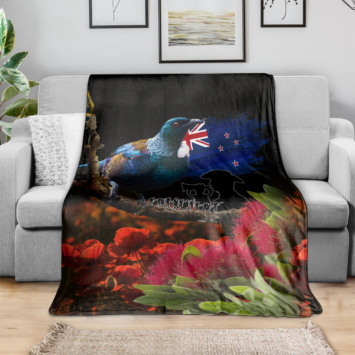 New Zealand ANZAC Day Blanket Pohutukawa Flower and Tui Bird LT03 - Polynesian Pride