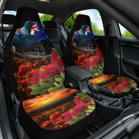 New Zealand ANZAC Day Car Seat Cover Pohutukawa Flower and Tui Bird LT03 One Size Black - Polynesian Pride