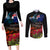 New Zealand ANZAC Day Couples Matching Long Sleeve Bodycon Dress and Long Sleeve Button Shirt Pohutukawa Flower and Tui Bird LT03 Black - Polynesian Pride