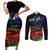 New Zealand ANZAC Day Couples Matching Short Sleeve Bodycon Dress and Long Sleeve Button Shirt Pohutukawa Flower and Tui Bird LT03 Black - Polynesian Pride