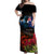 New Zealand ANZAC Day Off Shoulder Maxi Dress Pohutukawa Flower and Tui Bird LT03 Women Black - Polynesian Pride