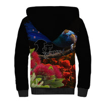 New Zealand ANZAC Day Sherpa Hoodie Pohutukawa Flower and Tui Bird LT03 - Polynesian Pride