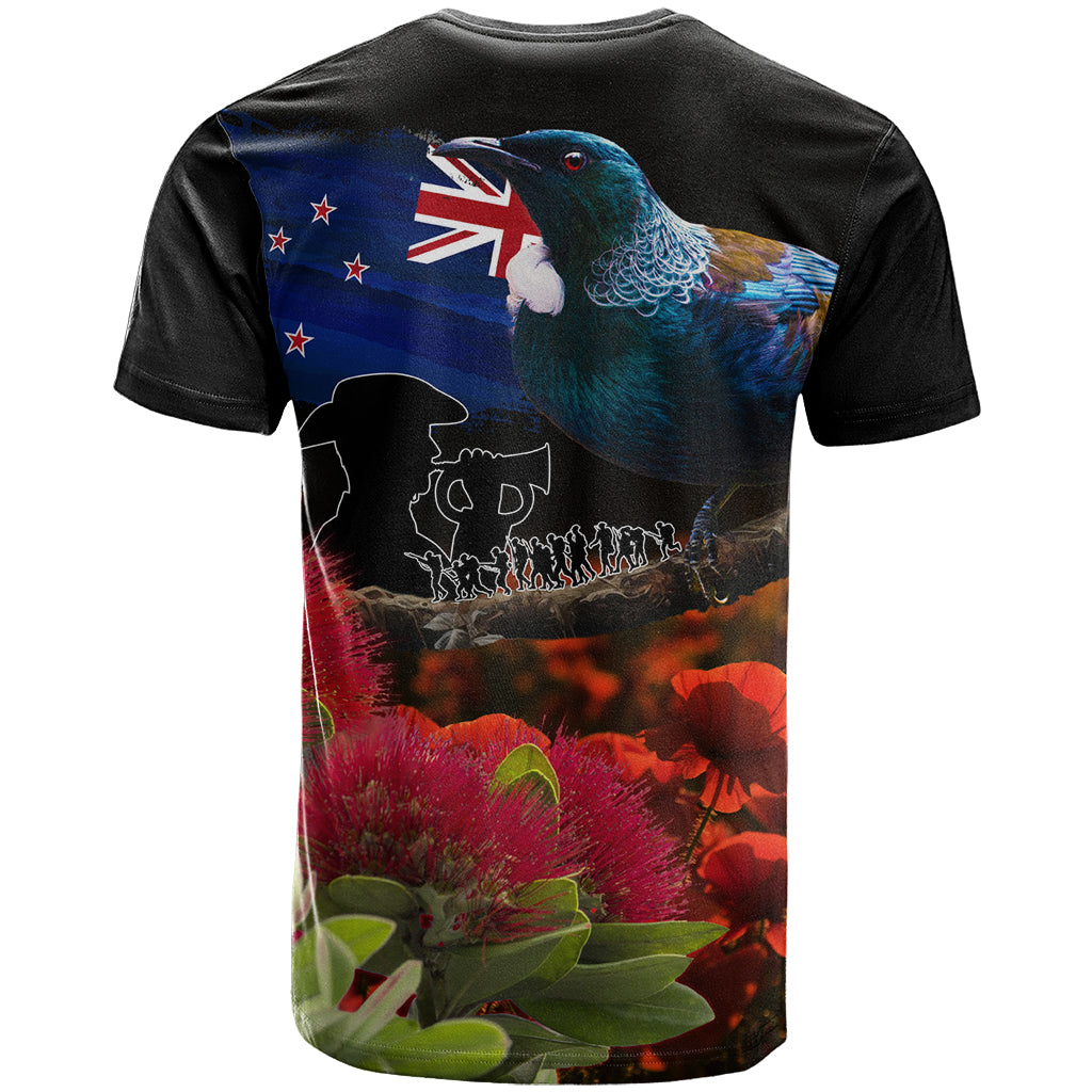 New Zealand ANZAC Day T Shirt Pohutukawa Flower and Tui Bird LT03 - Polynesian Pride
