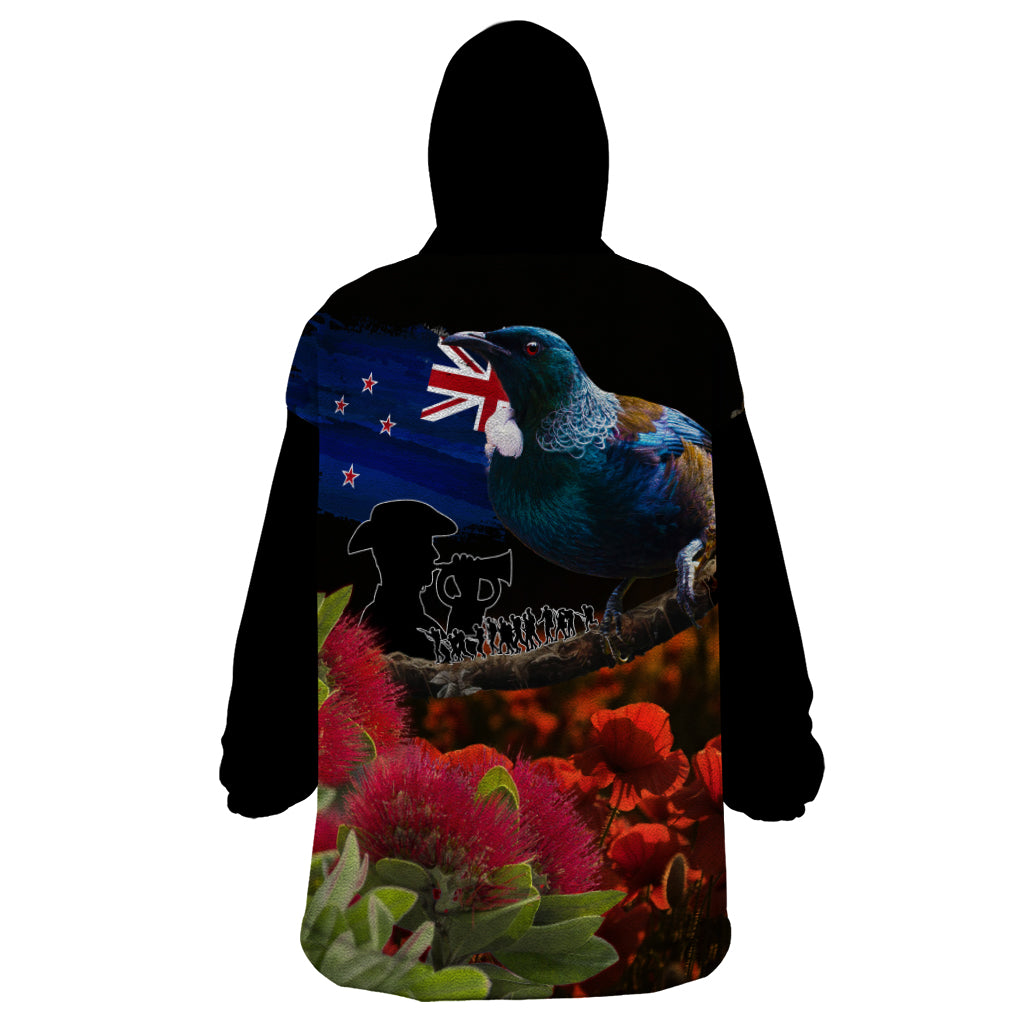 New Zealand ANZAC Day Wearable Blanket Hoodie Pohutukawa Flower and Tui Bird LT03 - Polynesian Pride