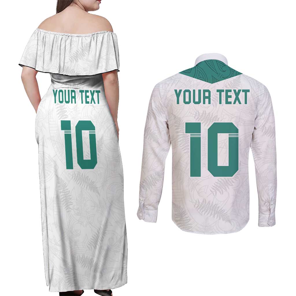 Custom New Zealand Football Couples Matching Off Shoulder Maxi Dress and Long Sleeve Button Shirt Go All Silver Ferns - Towards World Cup 2026