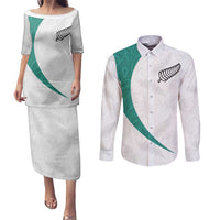 Custom New Zealand Football Couples Matching Puletasi and Long Sleeve Button Shirt Go All Silver Ferns - Towards World Cup 2026