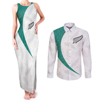 Custom New Zealand Football Couples Matching Tank Maxi Dress and Long Sleeve Button Shirt Go All Silver Ferns - Towards World Cup 2026