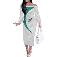Custom New Zealand Football Family Matching Off The Shoulder Long Sleeve Dress and Hawaiian Shirt Go All Silver Ferns - Towards World Cup 2026