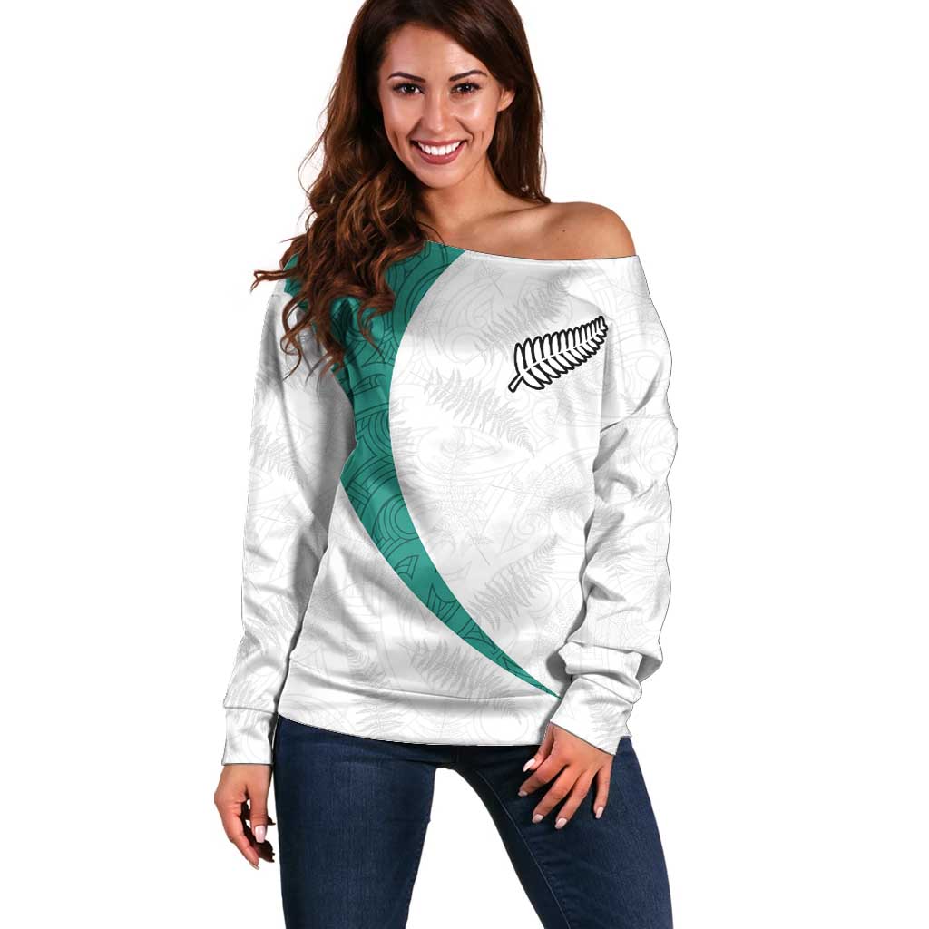 Custom New Zealand Football Off Shoulder Sweater Go All Silver Ferns - Towards World Cup 2026