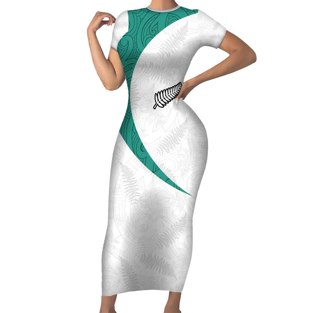 Custom New Zealand Football Short Sleeve Bodycon Dress Go All Silver Ferns - Towards World Cup 2026