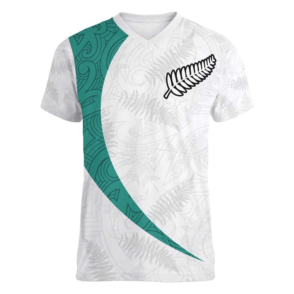 Custom New Zealand Football Women V-Neck T-Shirt Go All Silver Ferns - Towards World Cup 2026