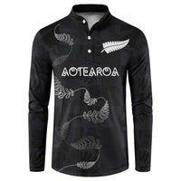 Custom New Zealand Rugby Button Sweatshirt All Silver Ferns Blacks