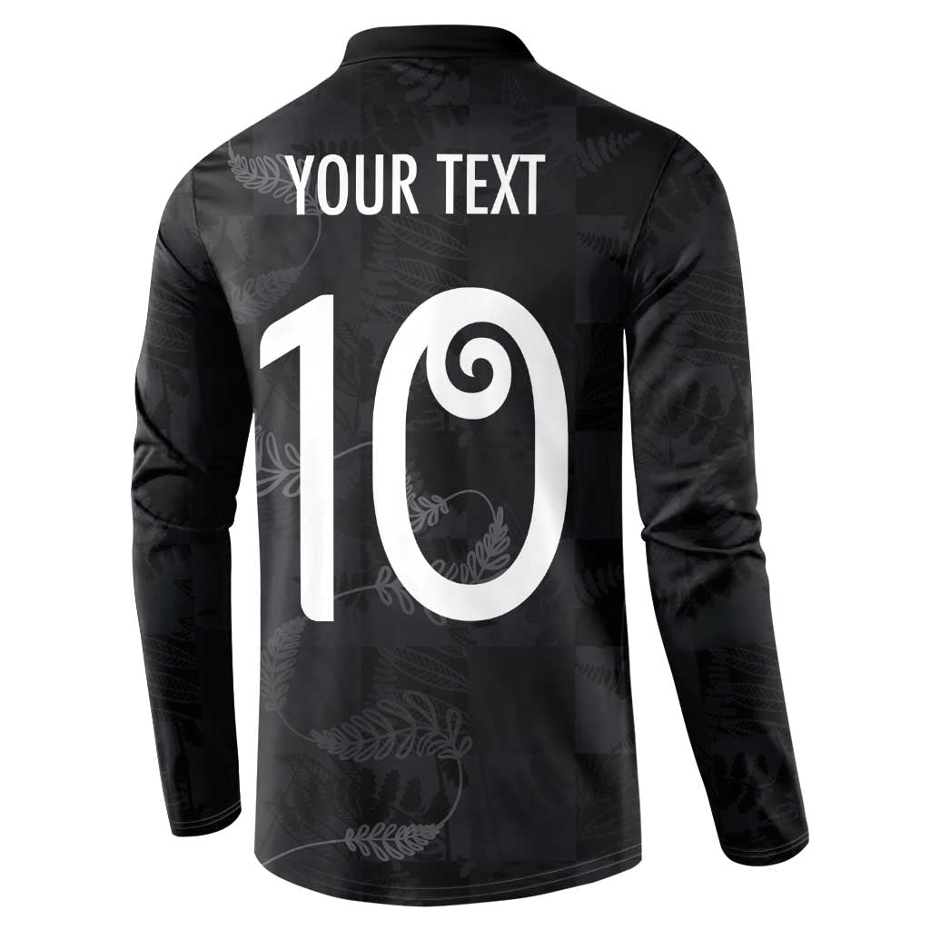 Custom New Zealand Rugby Button Sweatshirt All Silver Ferns Blacks