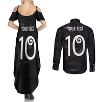 Custom New Zealand Rugby Couples Matching Summer Maxi Dress and Long Sleeve Button Shirt All Silver Ferns Blacks
