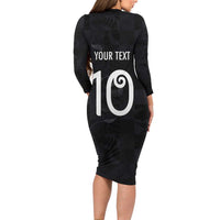 Custom New Zealand Rugby Family Matching Long Sleeve Bodycon Dress and Hawaiian Shirt All Silver Ferns Blacks