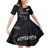 Custom New Zealand Rugby Family Matching Off Shoulder Short Dress and Hawaiian Shirt All Silver Ferns Blacks