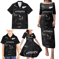 Custom New Zealand Rugby Family Matching Puletasi and Hawaiian Shirt All Silver Ferns Blacks