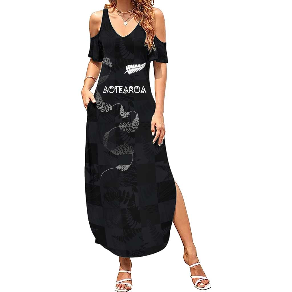 Custom New Zealand Rugby Family Matching Summer Maxi Dress and Hawaiian Shirt All Silver Ferns Blacks