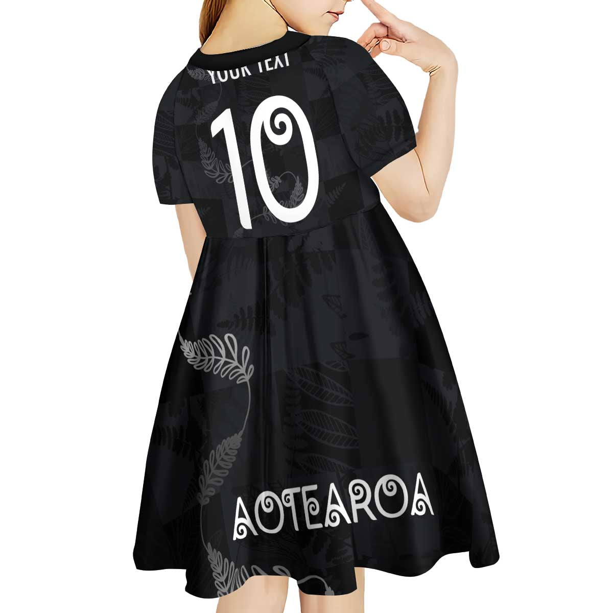 Custom New Zealand Rugby Kid Short Sleeve Dress All Silver Ferns Blacks