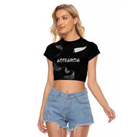 Custom New Zealand Rugby Raglan Cropped T Shirt All Silver Ferns Blacks