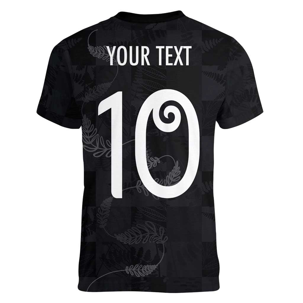 Custom New Zealand Rugby Women V-Neck T-Shirt All Silver Ferns Blacks