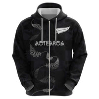 Custom New Zealand Rugby Zip Hoodie All Silver Ferns Blacks