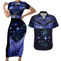 New Zealand Matariki Couples Matching Short Sleeve Bodycon Dress and Hawaiian Shirt Maori Pattern and Matariki Sky Night LT03