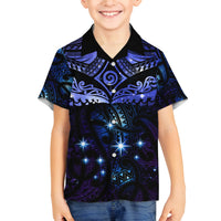 New Zealand Matariki Family Matching Long Sleeve Bodycon Dress and Hawaiian Shirt Maori Pattern and Matariki Sky Night LT03 Son's Shirt Blue - Polynesian Pride