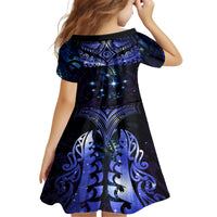 New Zealand Matariki Family Matching Off The Shoulder Long Sleeve Dress and Hawaiian Shirt Maori Pattern and Matariki Sky Night LT03 - Polynesian Pride