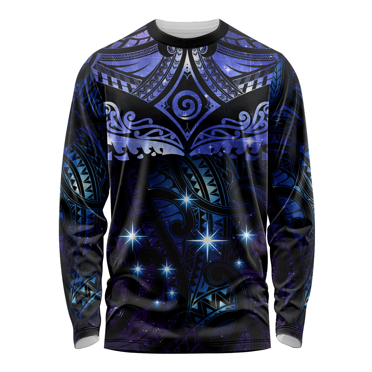 New Zealand Matariki Long Sleeve Shirt Maori Pattern and Matariki Sky Night LT03 Unisex Blue - Polynesian Pride