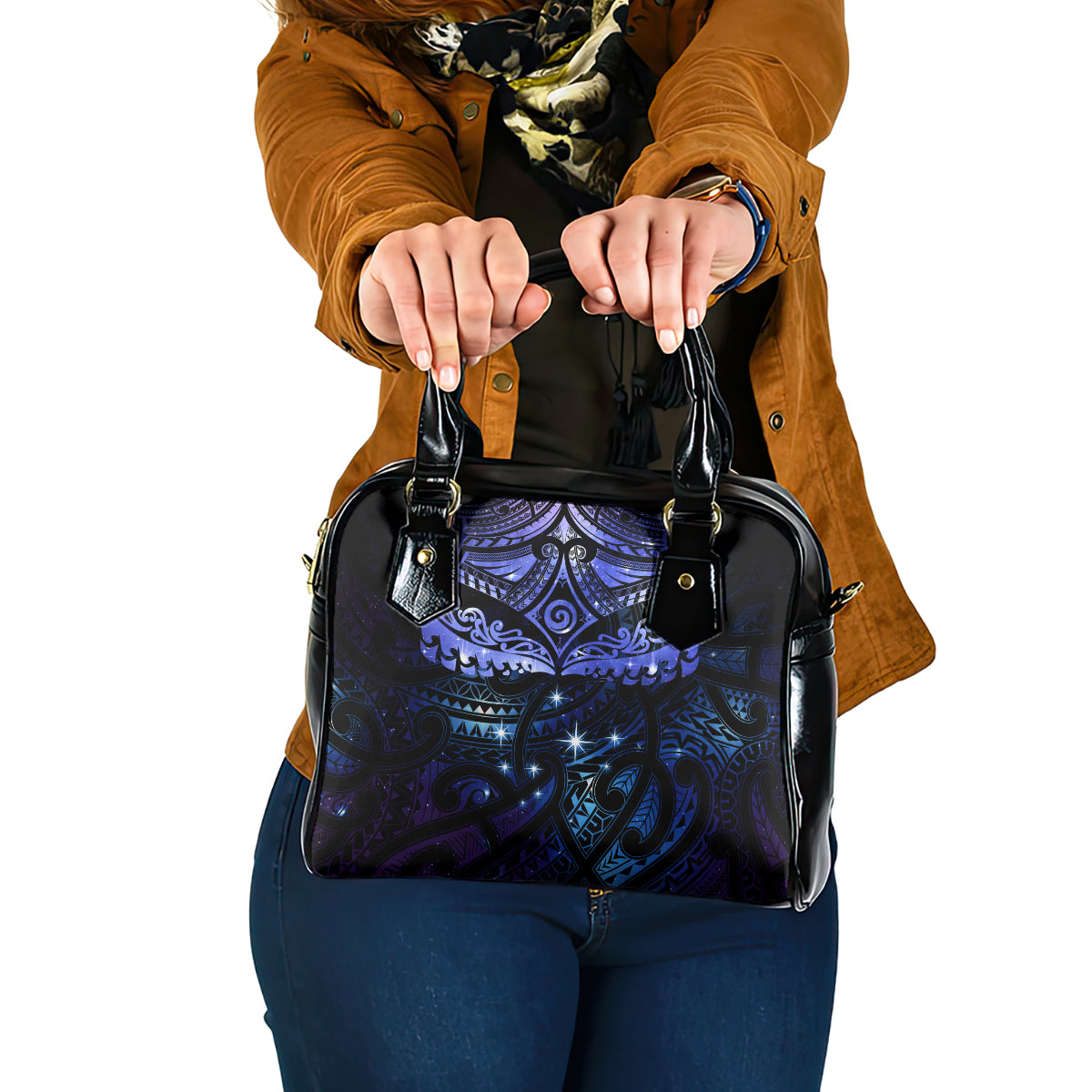 New Zealand Matariki Shoulder Handbag Maori Pattern and Matariki Sky Night LT03 One Size Blue - Polynesian Pride