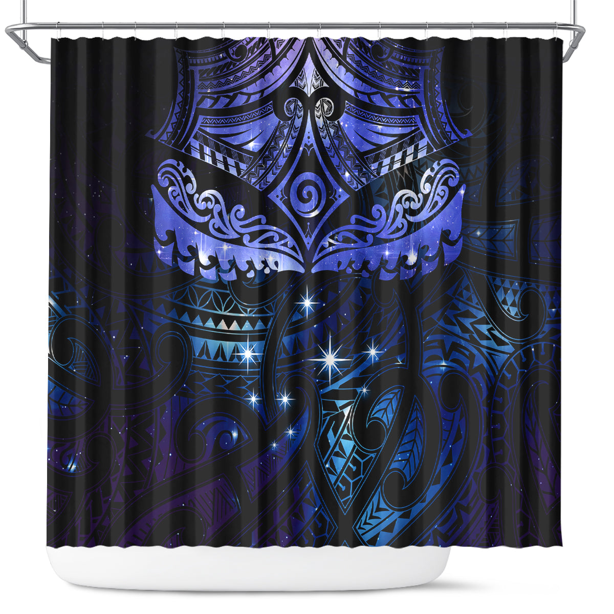 New Zealand Matariki Shower Curtain Maori Pattern and Matariki Sky Night LT03 Blue - Polynesian Pride