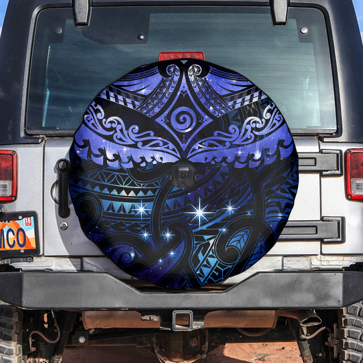 New Zealand Matariki Spare Tire Cover Maori Pattern and Matariki Sky Night LT03 Blue - Polynesian Pride