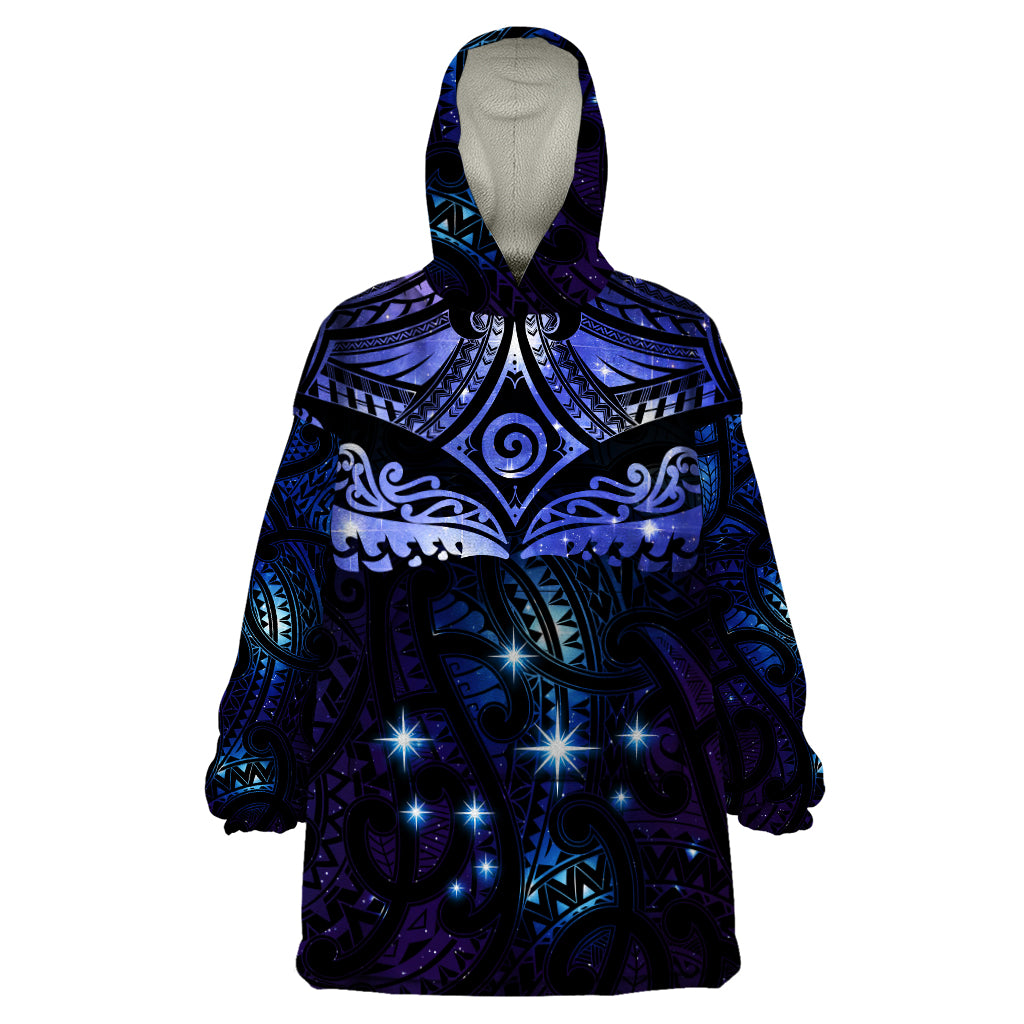 New Zealand Matariki Wearable Blanket Hoodie Maori Pattern and Matariki Sky Night LT03 One Size Blue - Polynesian Pride