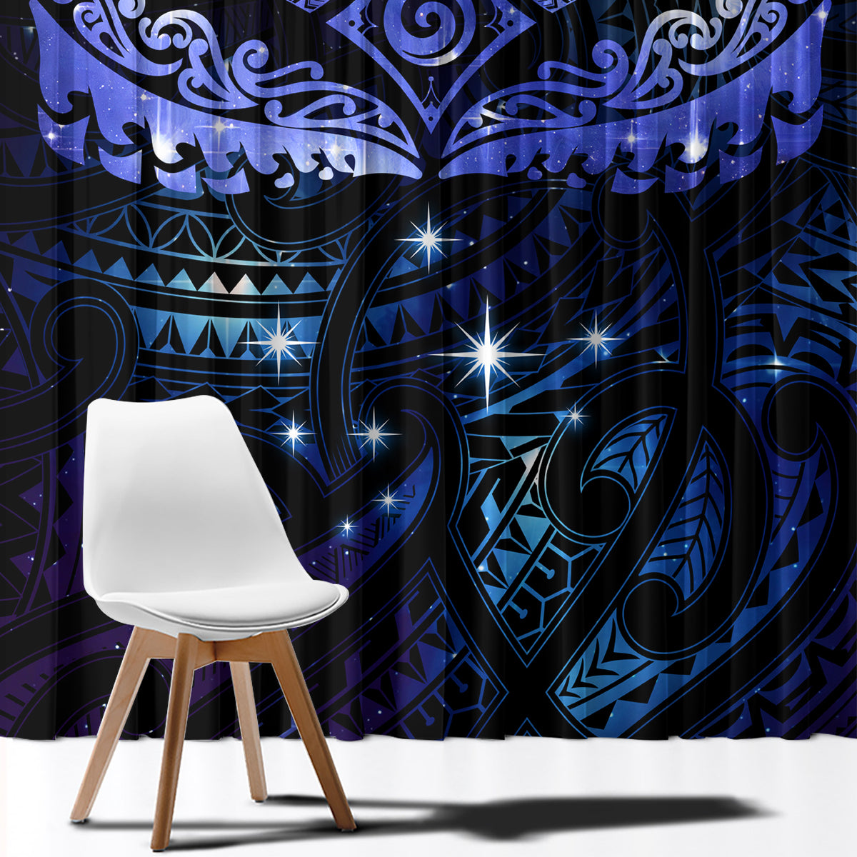 New Zealand Matariki Window Curtain Maori Pattern and Matariki Sky Night LT03 - Polynesian Pride