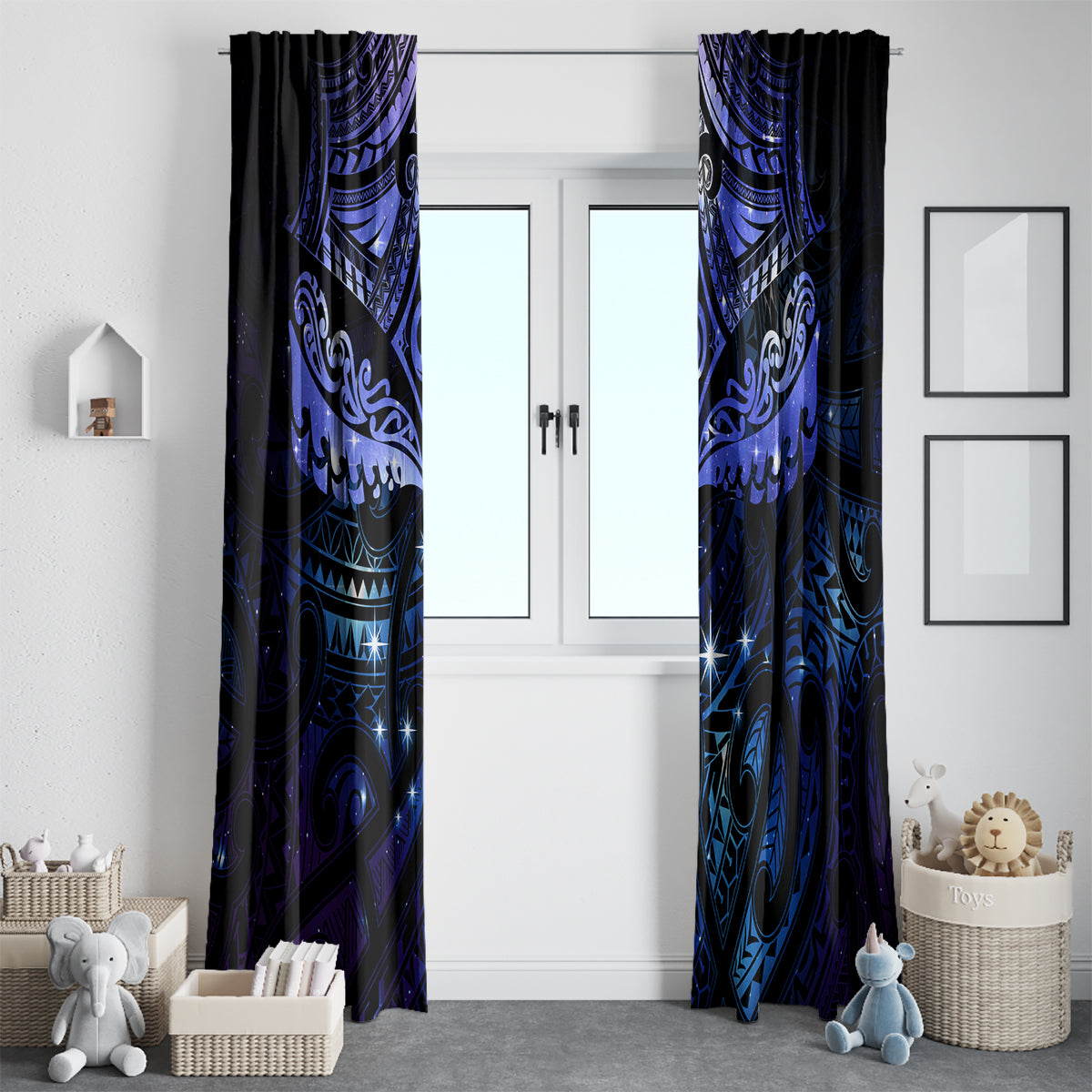 New Zealand Matariki Window Curtain Maori Pattern and Matariki Sky Night LT03 - Polynesian Pride
