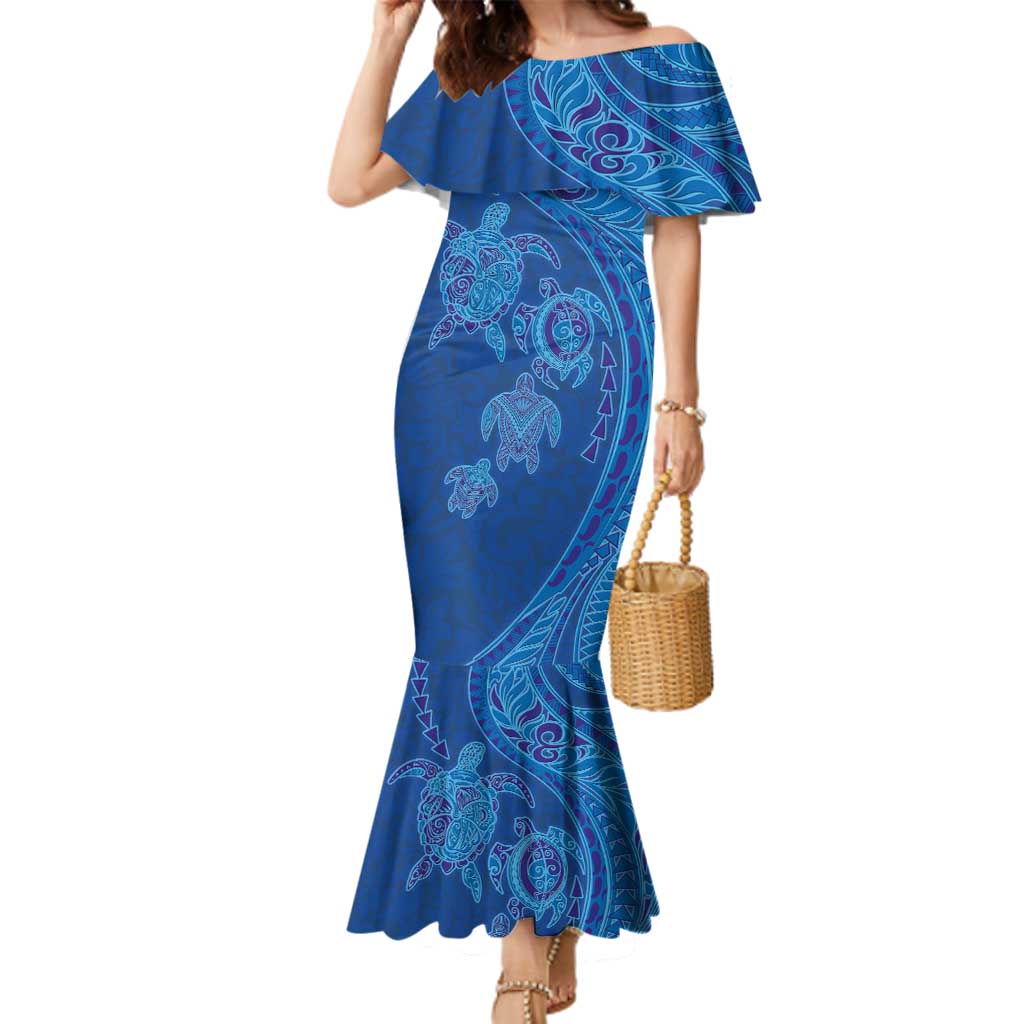 Hawaiian Turtles and Polynesian Art Tattoo Family Matching Mermaid Dress and Hawaiian Shirt Ocean Abyss