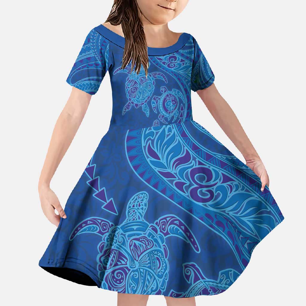 Hawaiian Turtles and Polynesian Art Tattoo Family Matching Off Shoulder Maxi Dress and Hawaiian Shirt Ocean Abyss