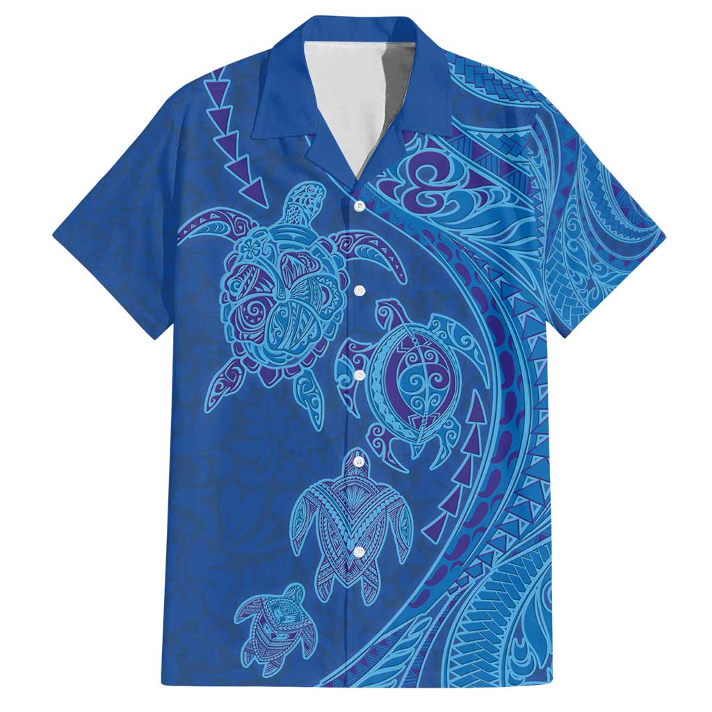 Hawaiian Turtles and Polynesian Art Tattoo Family Matching Off Shoulder Maxi Dress and Hawaiian Shirt Ocean Abyss